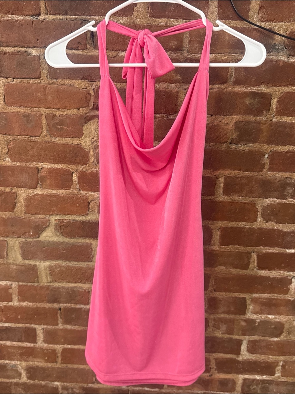 Bright Pink Halter Cowl Neck Mini Dress